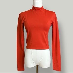 ARITZIA BABATON Top Women Small Orange Contour Mockneck Longsleeves Cropped